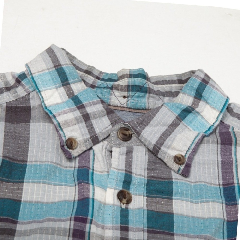 The North Face Button Down Shirt Mens M Blue Grey Plaid Sorona Long Sleeve CQQ5